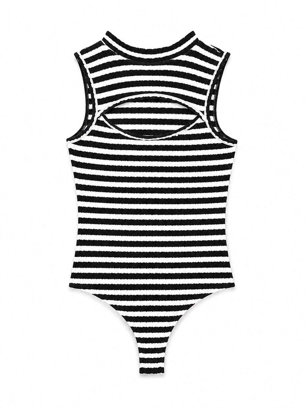 Sleeveless Black & White Striped Cutout Bodysuit